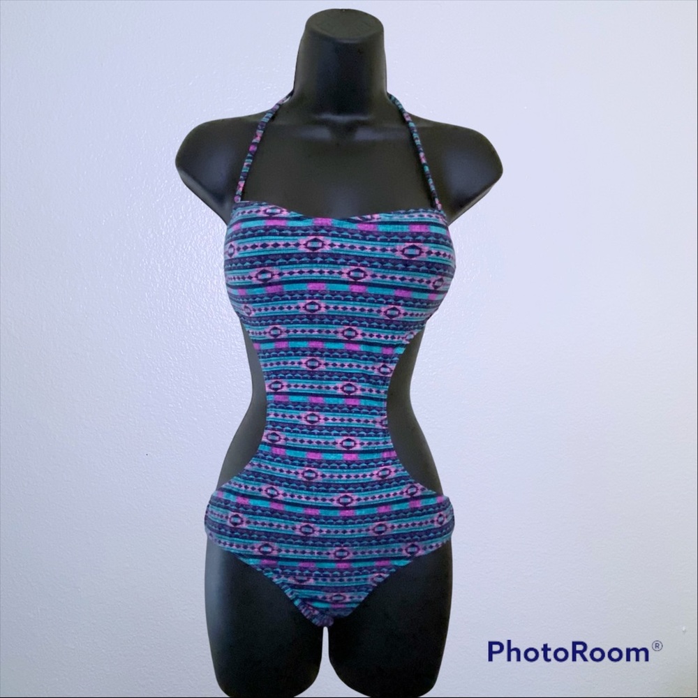Billabong Aqua Pink Tribal Monokini One Piece Swimsuit Small
